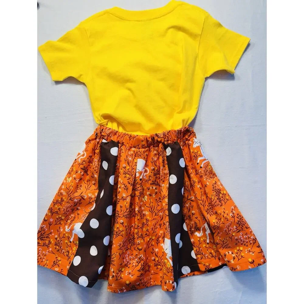 Handmade unicorn‎ Polkadot Skirt With Kids Shirt, Handmade Ribbon Size 4T